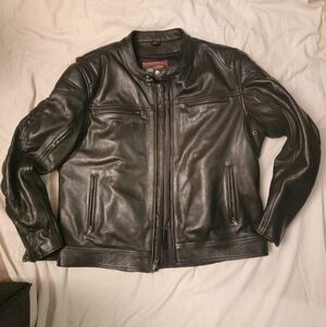 FIRST Classic Black Leather Moto Biker Motorcycle Racer Jacket Men Size…